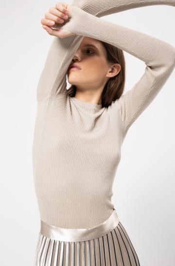 Sweter HUGO Slim Fit Rib Knit Beżowe Damskie (Pl70494)